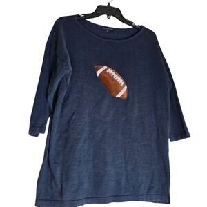 Bua Bua Tunic Shirt Women Medium Blue Sequin Football Pullover Top 3/4 Sleeve